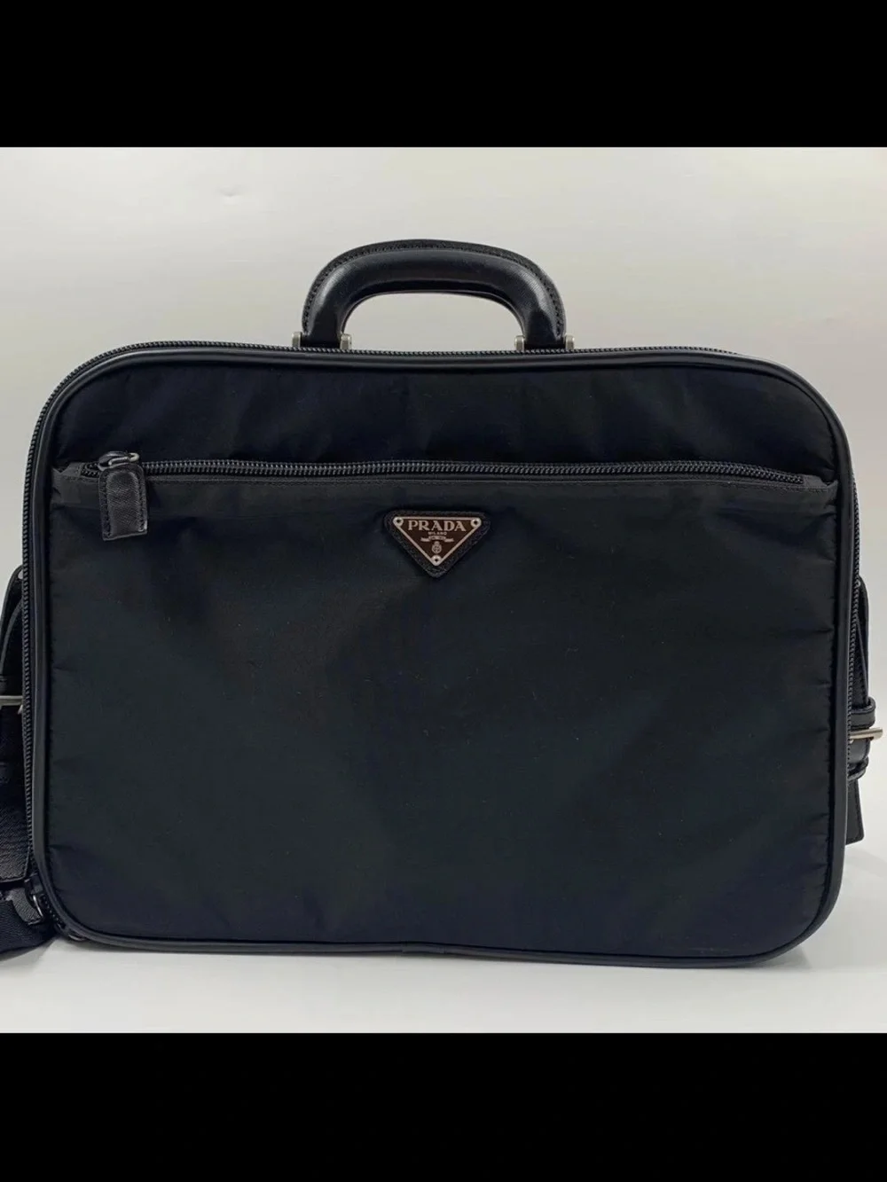 Prada Black Nylon Laptop Briefcase with Shoulder Strap